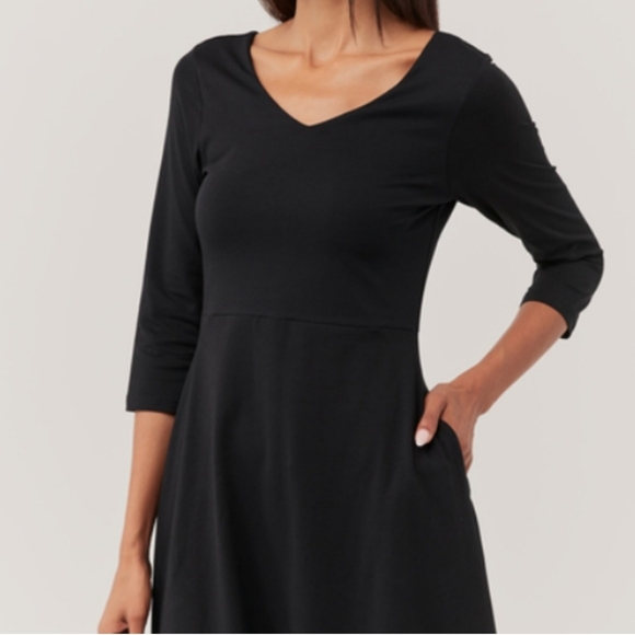 Pact Women's Organic Cotton Fit & Flare Midi Party Dress Pockets Size XL Black - Picture 2 of 12